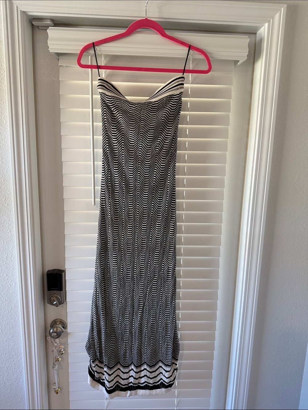 Michelle Nicole Black and White Strapless Chevron Maxi Dress